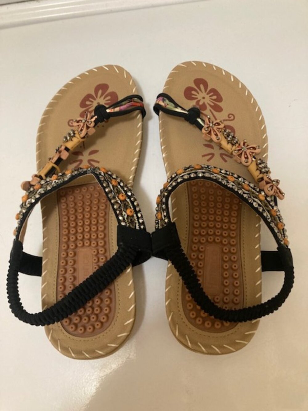 NEW Bohemian Style embellished black and tan sandals (7M)